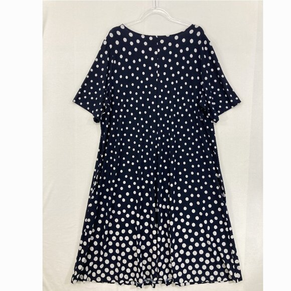 Susan Graver size 3X Navy White Polka Dot Stretch Liquid Knit Pocket Midi Dress - Picture 9 of 10